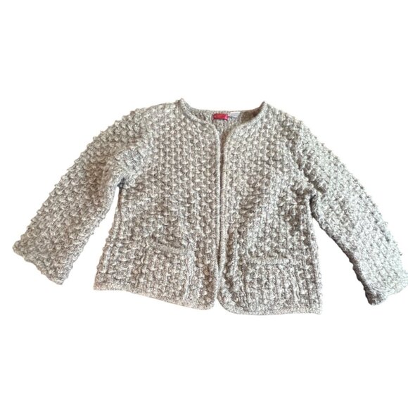 Harrington Square Textured Knit Cardigan L/XL  Wool Blend Gray Fisherman Cozy - Picture 1 of 7